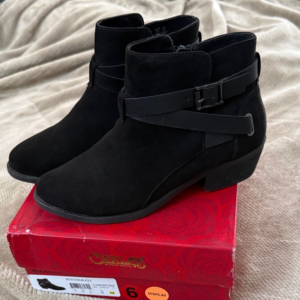 Carlos by Carlos Santana Black Suede Ankle Booties with Strap